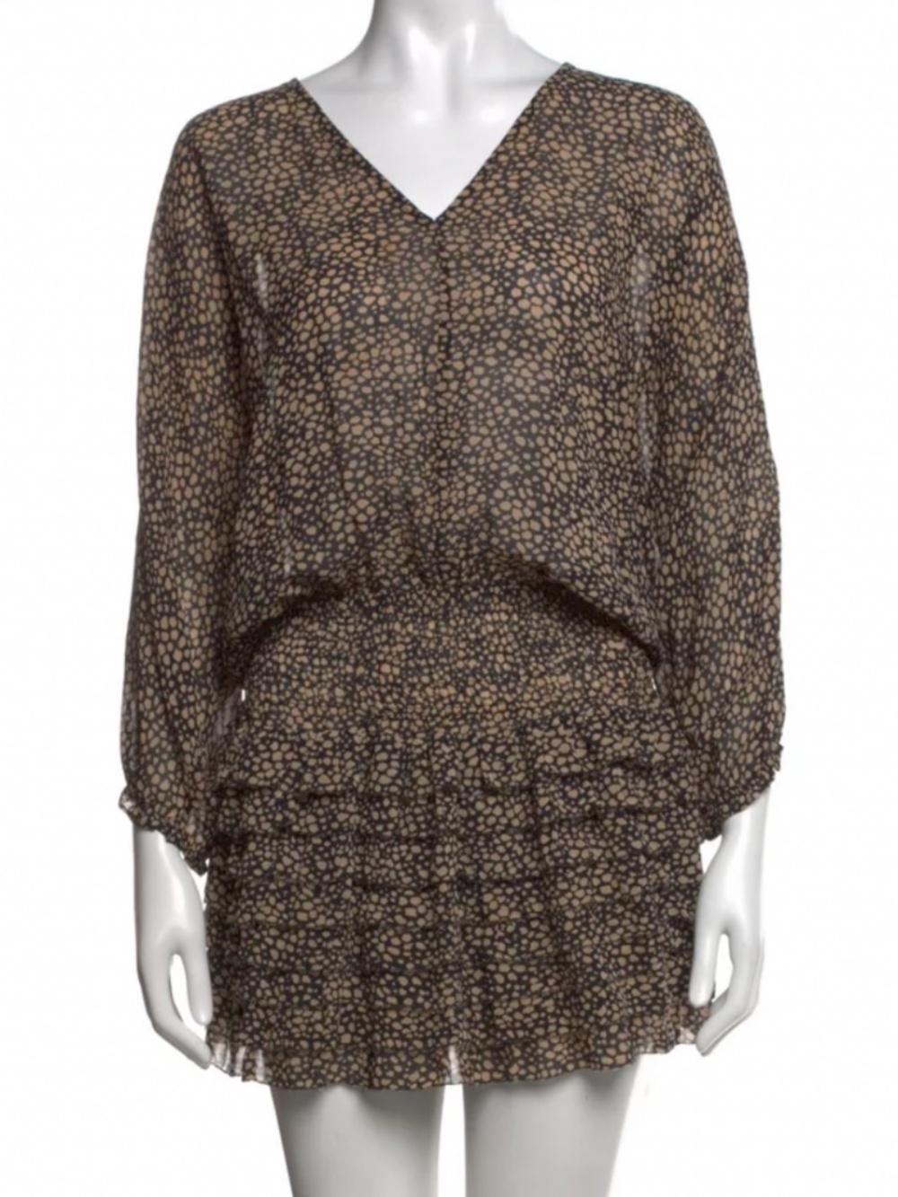 Ulla Johnson Samira Drop Waist Dress in Neutral Toned Animal Print Pattern